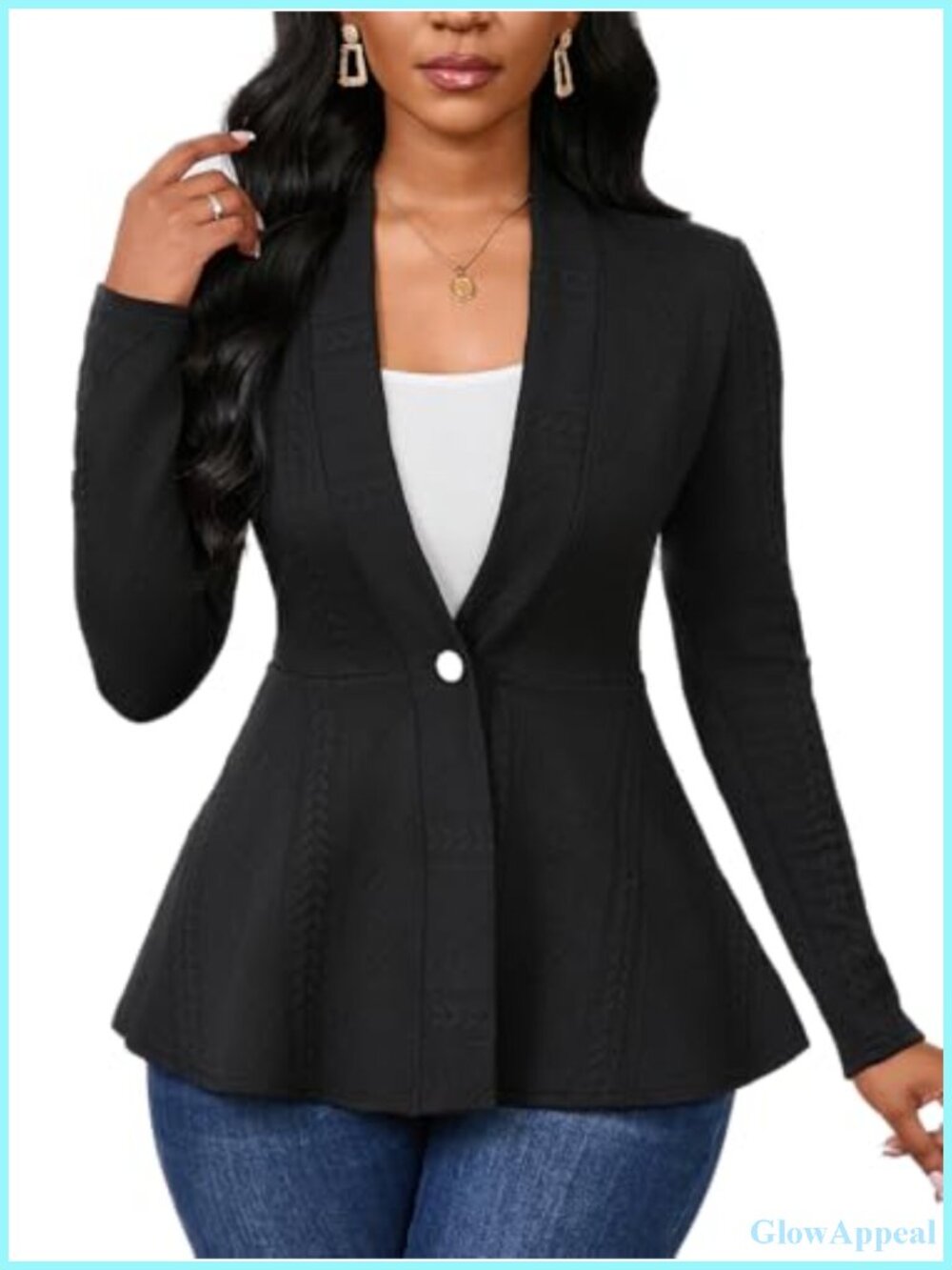 Women Lightweight Button Front Slim Fit Ruffle Hem Blazer for Work Business